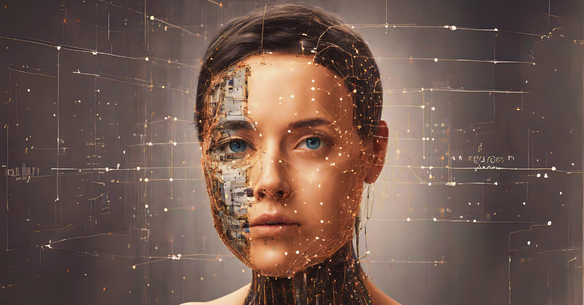 Image of a person's face being built by Generative AI